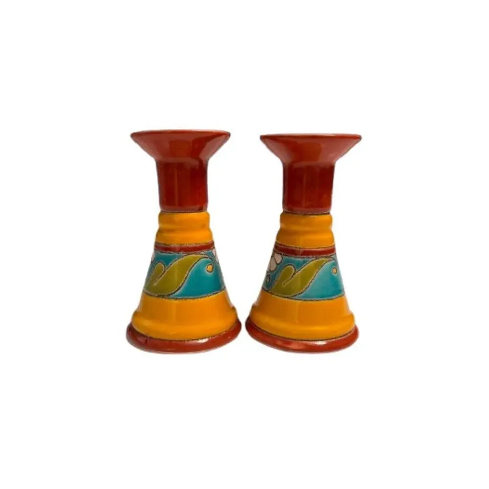 Artesa Hand Painted Candlesticks Made in Ecuador VTG set‎ of 2